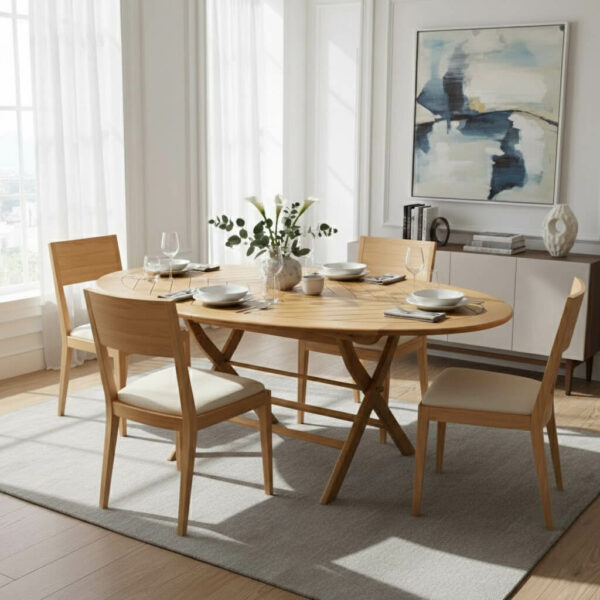 Grande table pliante ovale en bois hêtre TA001 couverture