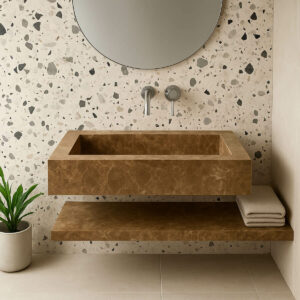 Lavabo avec etagere en marbre emperador LMEE100