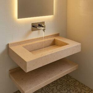 Lavabo suspendue en marbre Kadhel avec etagere LMKE100