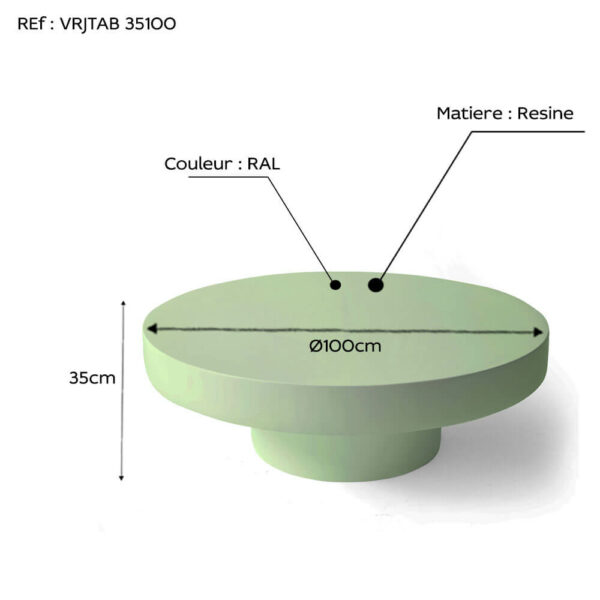 Table basse ronde sur pied en resine Ø 100cm