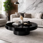Table basse ronde sur pied en resine Ø 100cm couv
