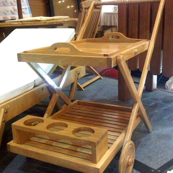 chariot a dessert mobile en bois reel