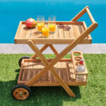 chariot a dessert mobile en bois hêtre couv