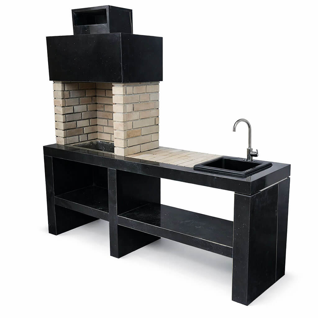 Barbecue extérieure en briques et marbre BPM13