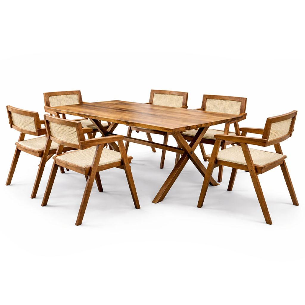 Ensemble table à manger avec 6 chaises en bois Africain ESM01