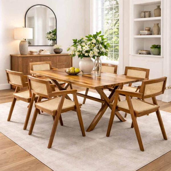 Ensemble table à manger avec 6 chaises en bois Africain ESM01couv