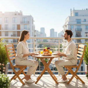 Ensemble table et 2 chaises d&rsquo;exterieur en bois hêtre EB03