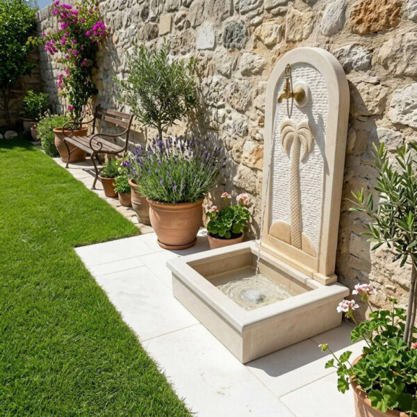 Fontaine murale en marbre motif Palmier FMM01 couv2