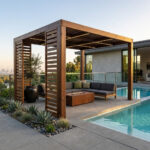 Pergola en bois pour jardin avec 4 paravents couverture