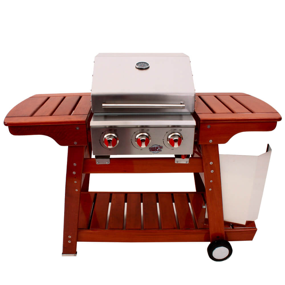 barbecue gaz 3 bruleurs en inox sur socle en bois barbecue gaz 5 bruleurs en inox sur socle en bois