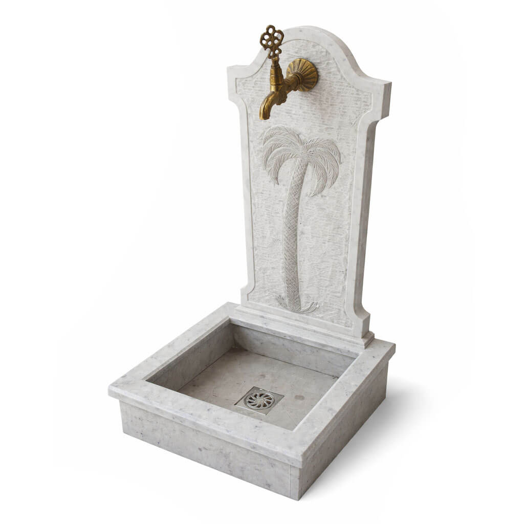 fontaine murale pour jardin en marbre FMM02