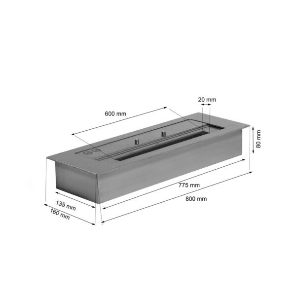 Brûleur bioéthanol encastrable 80 cm dim