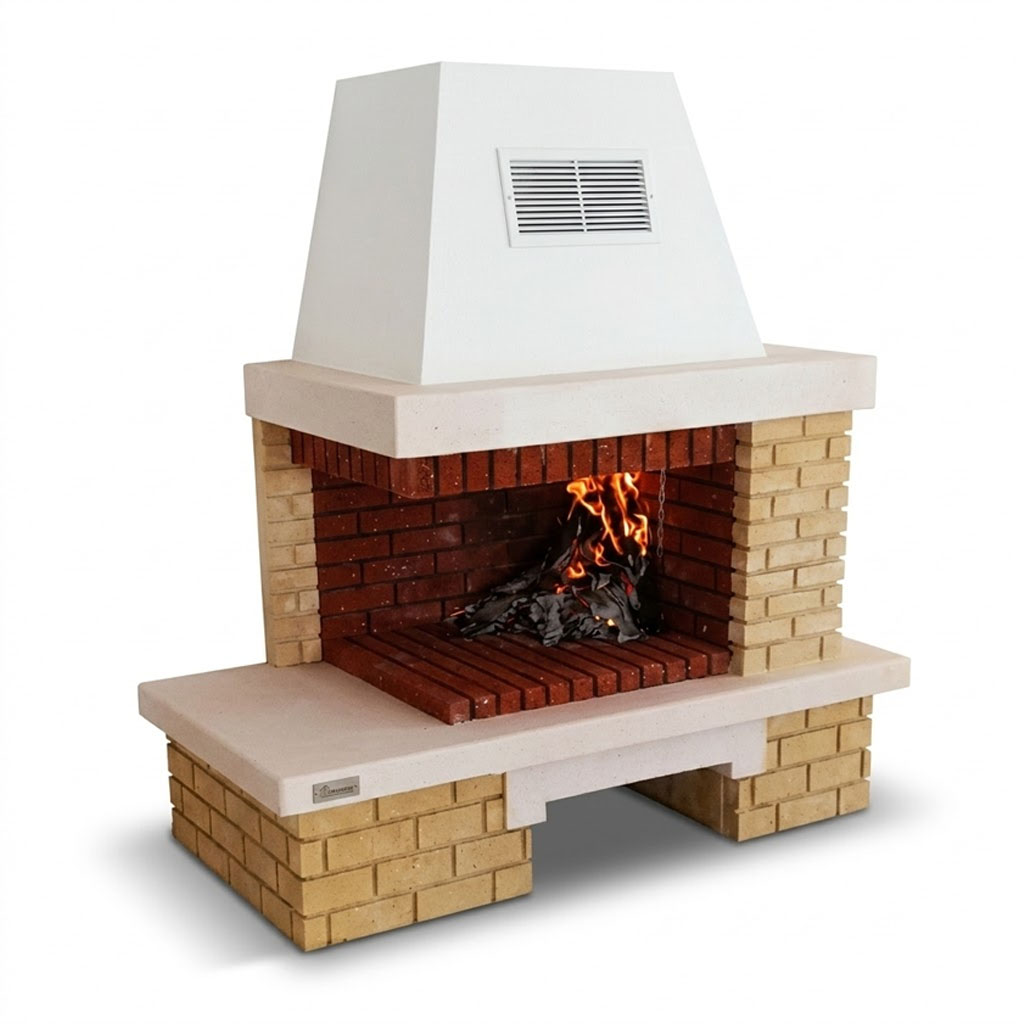 Cheminée d’angle en pierre et briques CHP09 Cheminée d’angle en pierre et brique CHP09