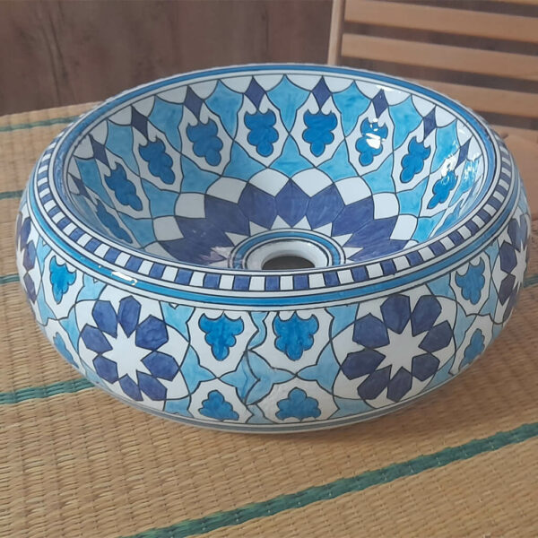 Vasque en Céramique Artisanale Motif Bleu Azur Ø 41cm reel