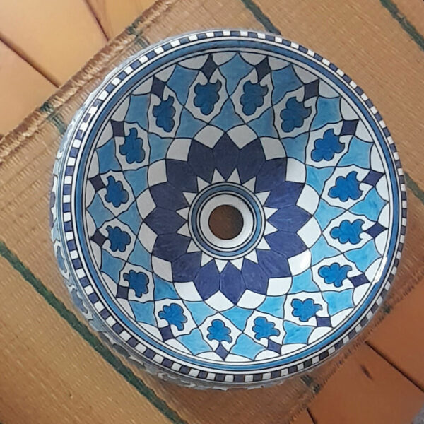 Vasque en Céramique Artisanale Motif Bleu Azur Ø 41cm reel3