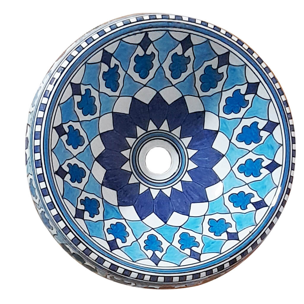 Vasque Artisanale en Céramique Motif Bleu Azur Ø 41cm