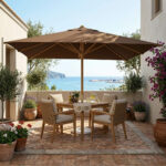 Parasol Terrasse carrée en Bois Hêtre OASIS 400x400cm couv