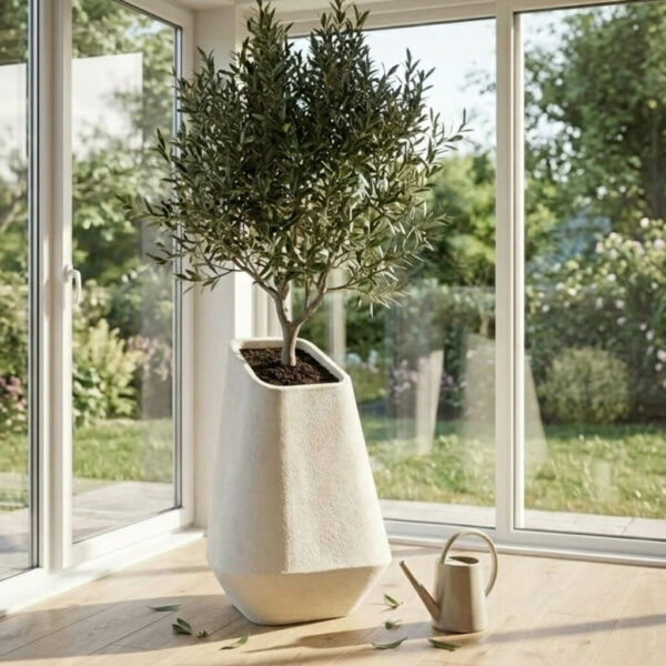Pot de Fleurs en béton GRC Léger modèle GEOX 80 blanc cassé